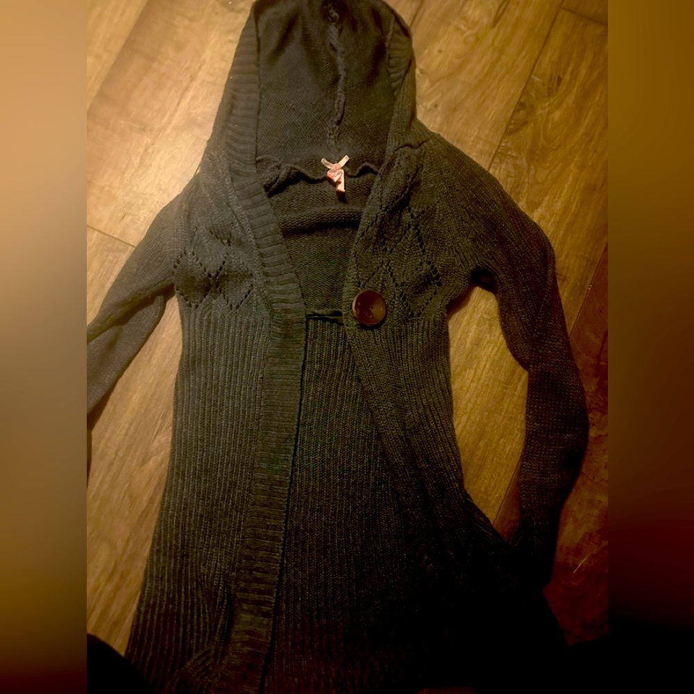women’s Long Gray Large hooded long sleeve cardigan